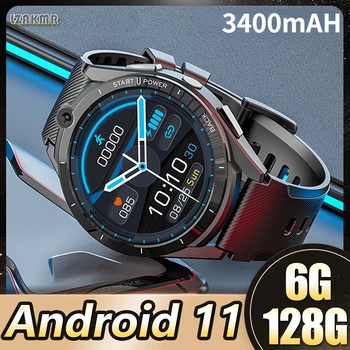 LZAKMR 3400 мАч с большой Батареей Смарт-часы Мужские 4G Android 11 Wifi Bluetooth GPS Медиаплеер Сердечного ритма Smartwatch 6G 128G Sim-камера