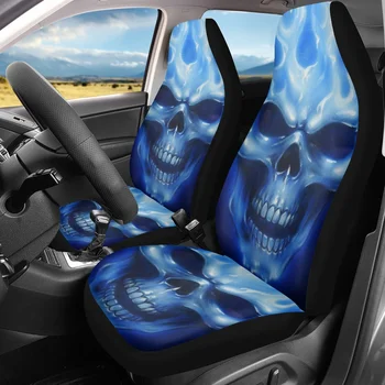 Универсальные Чехлы для автомобильных сидений Синего Цвета с принтом готического черепа Только для передних сидений Комплект из 2 прочных моющихся чехлов для автомобильных сидений Auto Mads