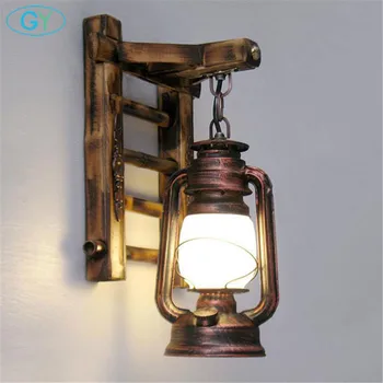 Настенные светильники из бамбуковой лестницы в китайском стиле, винтажный фонарь для сарая, Деревенские настенные бра, освещение, керосиновая масляная лампа, матовый светильник