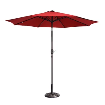 Уличный зонт для патио Villacera 9 дюймов с 8 ребрами жесткости, алюминиевым шестом и автоматическим наклоном, устойчивый к выцветанию, красный