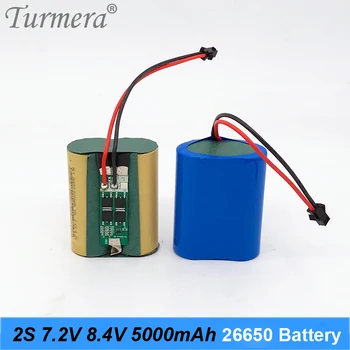 Turmera 7,2 В 8,4 В 5000 мАч 26650 20A Литиевая батарея с BMS для использования в налобных фонарях, батарейках для фонариков и динамиках Bluetooth
