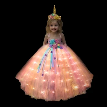 Платье-пачка в пастельных тонах с Единорогом и цветочным принтом для девочек, Бальное платье Принцессы для маленьких девочек, платья на День рождения для вечеринки, Рождественская одежда