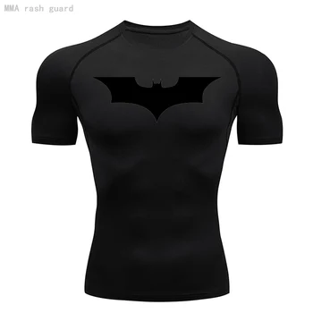 Тренировочная рубашка, компрессионная мужская рубашка, дышащий летний топ, футболка для спортзала с коротким рукавом, спортивная футболка для ММА, Черная облегающая рубашка для бега