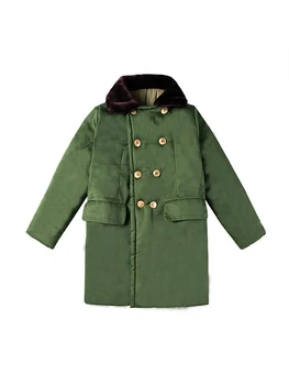 Армейское хлопчатобумажное пальто, Детское зимнее Армейское зеленое пальто в стиле Ретро с флисовой подкладкой, Длинная Северо-Восточная Большая хлопчатобумажная куртка, пальто