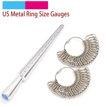 Американские Металлические кольцевые измерители размера, Измерительное кольцо с кольцами, Калибровочный инструмент для пальцев, Измерительная палочка, Ювелирные инструменты