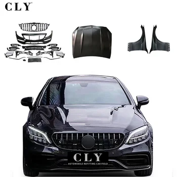 Дизайн бампера автомобиля CLY Для 2014-2021 C Class W205 C205 AMG Line Coupe Обычное Обновление C63S AMG 1: 1 Обвес Капот Крыло
