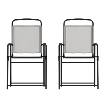 Комплект мебели Flash из 2 складных кресел Mystic Patio Sling, Уличных садовых стульев из текстиля с подлокотниками серого цвета