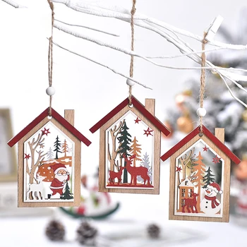 Рождественские деревянные украшения с полой резьбой, Санта-Клаус, Снеговик, Лось, кулон, подарок, Рождественская елка, Рождественская игрушка
