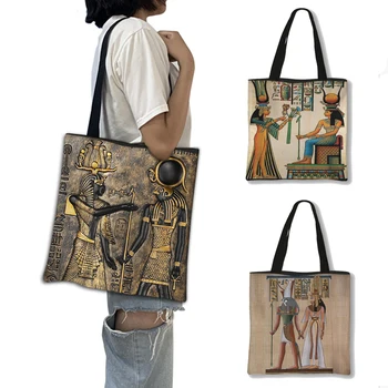Классическая Женская сумка с Рисунком Древнего Египетского искусства, Египетский фараон Анубис, сумки-тоут, Многоразовая Продуктовая сумка на плечо с большими возможностями