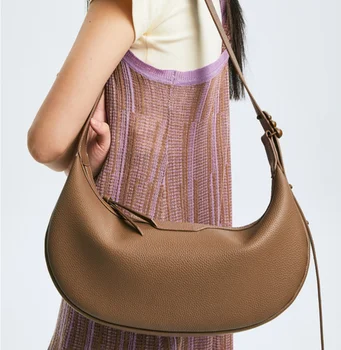 Кожаная сумка в виде Полумесяца, Женская Весенняя новинка 2023, Модный Нишевый дизайн, Мягкая Кожаная седельная сумка на одно плечо, сумка-мессенджер