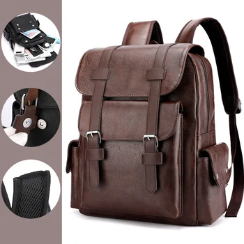 Кожаный студенческий мужской Ретро-рюкзак 14 Качественный Водонепроницаемый рюкзак для ноутбука Дюйм
