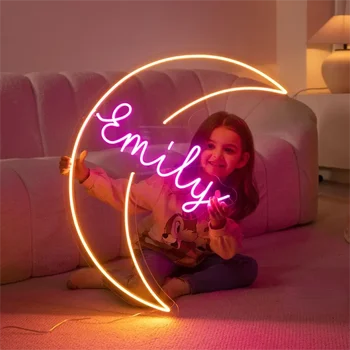 Изготовленный на заказ подарок для ребенка Moon LED Неоновая вывеска со светом с именем Подарки на День рождения для детей настенные украшения для светодиодных ламп