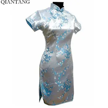 Благородное Светло-Голубое Традиционное китайское платье Mujer Vestido, Женское мини-платье Ципао с цветочным Рисунком, Размеры S, M, L, XL, XXL, XXXL 4XL 5XL 6XL J4033