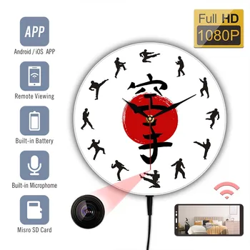 Карате HD 1080P Камера Видеонаблюдения Настенные Часы Nanny Cam Домашний Декор Для Гостиной Японский Боевой Кулачный Бой Подвесные Бесшумные Настенные Часы