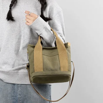2023 Новая женская холщовая сумка с несколькими карманами, сумка через плечо для женщин, Маленькая сумка для отдыха на одно плечо для мам