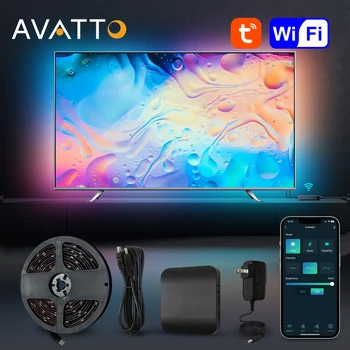 AVATTO Tuya WiFi Smart Ambient TV Светодиодная Подсветка для устройства синхронизации 4K HDMI 2,0, комплект светодиодных лент, работает для Alexa Google Home