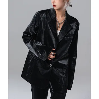 Европейский дизайн, модное высококачественное пальто из искусственной кожи, металлические пуговицы, плюшевая одежда из искусственной кожи 3321#