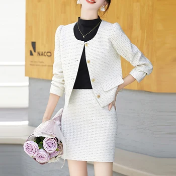 Женский комплект одежды, шикарный укороченный топ с круглым вырезом и мини-юбка-карандаш, костюм 2023, весенне-осенние модные комплекты для милых нарядов