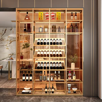 Винный шкаф из алюминиевого сплава у стены перегородки в гостиной, современный легкий роскошный простой винный шкаф высокого класса