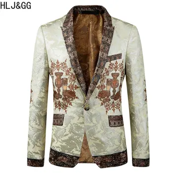 HLJ & GG мужской модный приталенный жаккардовый пиджак высокого качества, однобортный блейзер с лацканами в цвет блока для мужчин, новинка 2023 года