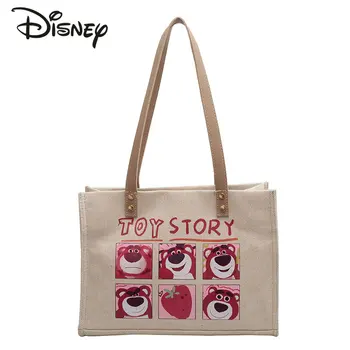Высококачественная женская холщовая сумка Disney с клубничным мишкой, мультяшная сумка-тоут, Универсальная женская портативная сумка через плечо большой емкости