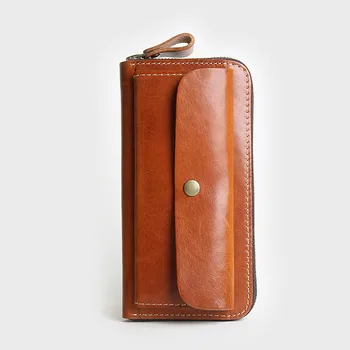 Женский винтажный длинный кошелек из натуральной кожи, мягкий кошелек на молнии высокого качества