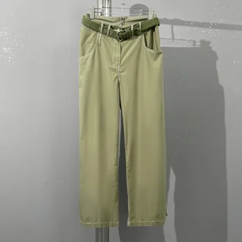Новая женская одежда на весну и лето 2023, Модные широкие брюки с цветными блоками, Прямые брюки с поясом 0422