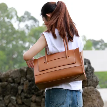 Женская сумка из натуральной кожи, простая сумка на одно плечо подмышками, большая вместительная сумка для ноутбука из мерсеризованной воловьей кожи, сумка для поездок на работу