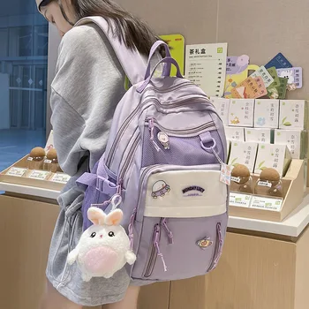 Водонепроницаемый женский рюкзак, нейлоновый однотонный школьный рюкзак для студенток, милая сумка, Повседневный дорожный рюкзак, сумка для книг, Mochilas