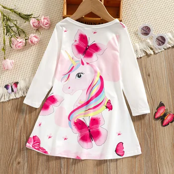 PatPat Для маленьких девочек, платье с длинными рукавами и принтом Единорога и бабочки