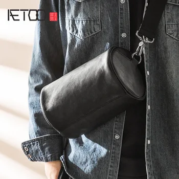Кожаная сумка AETOO с наклоном, мужская кожаная модная сумка через плечо, трендовый набор цилиндрической сумки