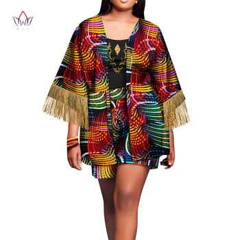 Комплект из двух предметов для женщин, женская одежда с африканским принтом, топ и шорты с коротким рукавом и кисточками, женская африканская одежда WY10102