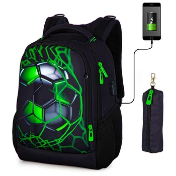 Ортопедическая школьная сумка для мальчиков 3D Футбольные рюкзаки Студентов USB Зарядка Многофункциональный рюкзак Для подростков Сумка для книг Mochilas