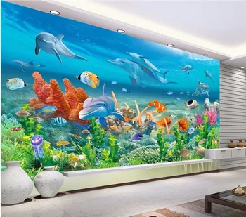 Настенная роспись WDBH на заказ 3d обои подводный мир дельфины коралл украшение дома живопись 3d настенные росписи обои для стены 3 d