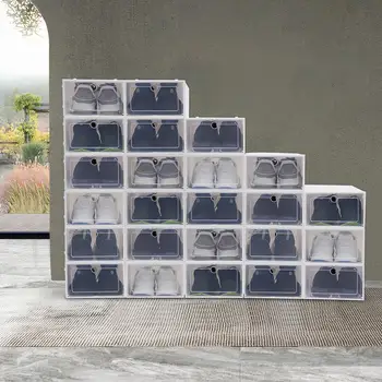 Дополнительно 20 /24x Пластиковый Прозрачный Шкаф для обуви, Штабелируемая Коробка-Органайзер Для обуви, Экономия места В Сложенном виде, Стеллаж для хранения домашней мебели