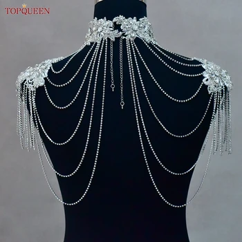 TOPQUEEN, открытая цепочка на плечо с длинной кисточкой, Свадебная Многослойная хрустальная шаль, Свадебное ожерелье, ювелирные изделия SG01