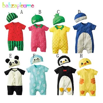 babzapleume 2 шт./от 3 до 18 месяцев/летняя одежда для малышей, комбинезон для мальчиков и девочек, милый хлопковый комбинезон с героями мультфильмов + шапки, комплект одежды для новорожденных BC1511