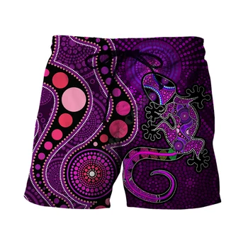 Летние повседневные шорты для аборигенов Австралии, Фиолетовые Брюки с 3D принтом Ящерицы и Солнца Для женщин, мужские шорты