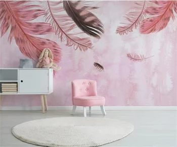 Обои на заказ, скандинавская современная ручная роспись, розовые перья, свежая гостиная, диван, ТВ, фон, настенная роспись