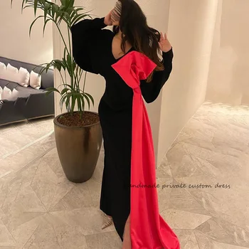 Черная русалка Саудовско-Арабские вечерние платья С Розовым бантом, Длинные вечерние платья в Дубае 2023, Индивидуальные платья для празднования событий