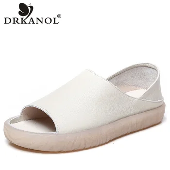 Сандалии DRKANOL 2023, женская летняя обувь, сандалии-гладиаторы с открытым носком, женские повседневные сандалии на плоской подошве из коровьей натуральной кожи