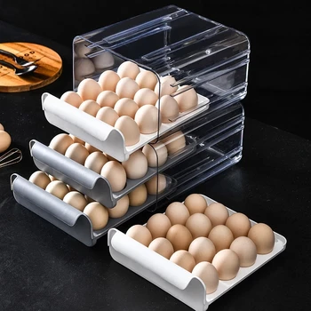 Коробка для хранения яиц, двухслойная Коробка для яиц, Выдвижной ящик для хранения свежих продуктов, Кухонный холодильник, Лоток для яиц, Контейнер для яиц с защитой от падения