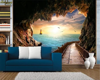 beibehang Пользовательские 3D обои фреска пещера морской пейзаж красивый пейзаж заката фреска papel de parede обои для гостиной