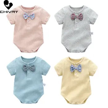 Новинка 2023 года, хлопковые боди с милым бантом для новорожденных мальчиков, Комбинезон, Летний Комбинезон с короткими рукавами, комбинезон для малышей, одежда для младенцев