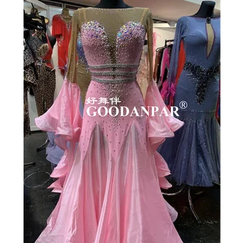 Платья для соревнований по бальным танцам GOODANPA, женские платья для бальных танцев, платья для выступлений, розовая японская ткань
