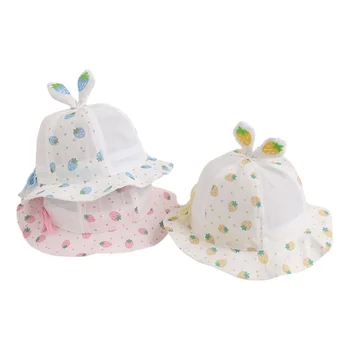 Летняя детская шапочка с милым клубничным принтом для девочек, сетчатая дышащая кепка рыбака для путешествий, солнцезащитные кепки для младенцев 3-12 месяцев