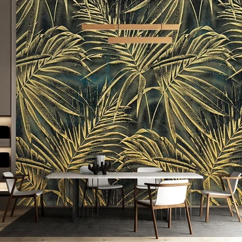 Изготовленная на заказ фреска, современный 3D фон с золотыми листьями, настенная живопись, столовая, гостиная, диван, ТВ, фон, обои, фрески, водонепроницаемый