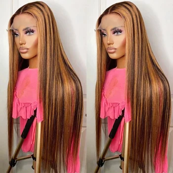 Парик из натуральных волос 4x4 цвета Медовой блондинки, прямой 13x6 HD, Кружевной Фронтальный парик 250 Плотности Бразильских волос для женщин
