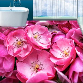 Изготовленный на заказ паркет 3d фреска водонепроницаемые обои красивые романтические розовые розы ванная комната Гостиная 3D напольная плитка Papel de parede